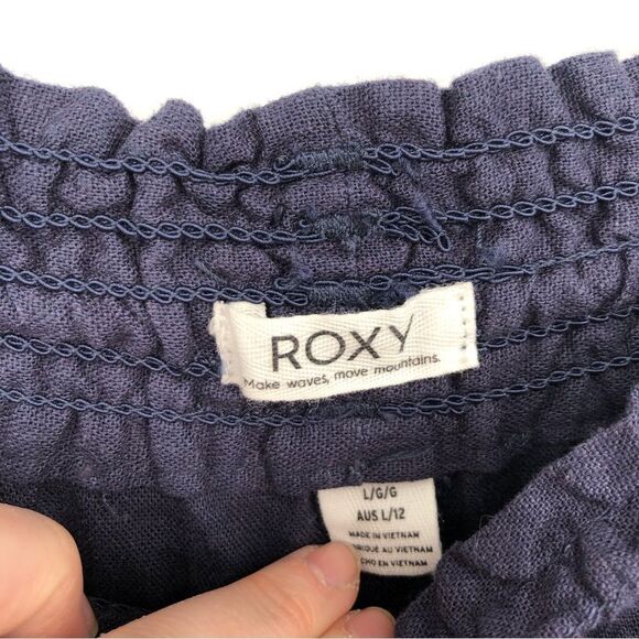 Roxy Pants Womens Large Linen Blend Navy Blue Pull On Elastic Drawstring Beach - Picture 5 of 13